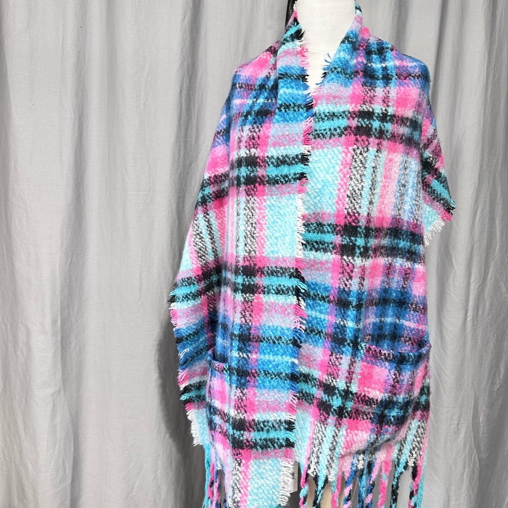 Colorful Plaid Fringe Shawl Betsey Johnson Plaid Scarf Check Pattern Fringed